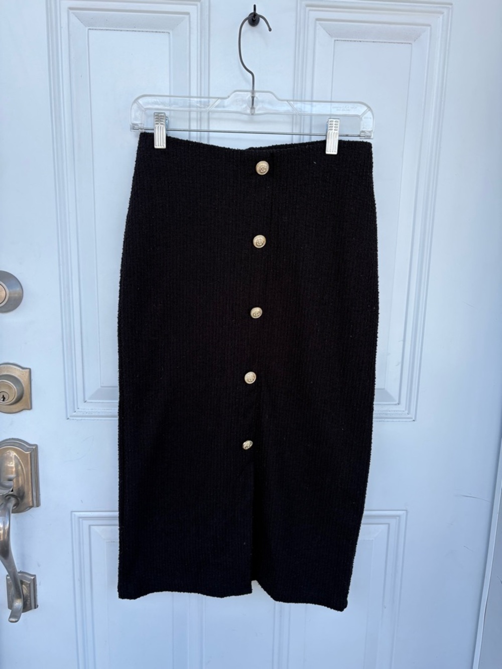 H&M Black Knit Pencil Skirt with Gold Buttons